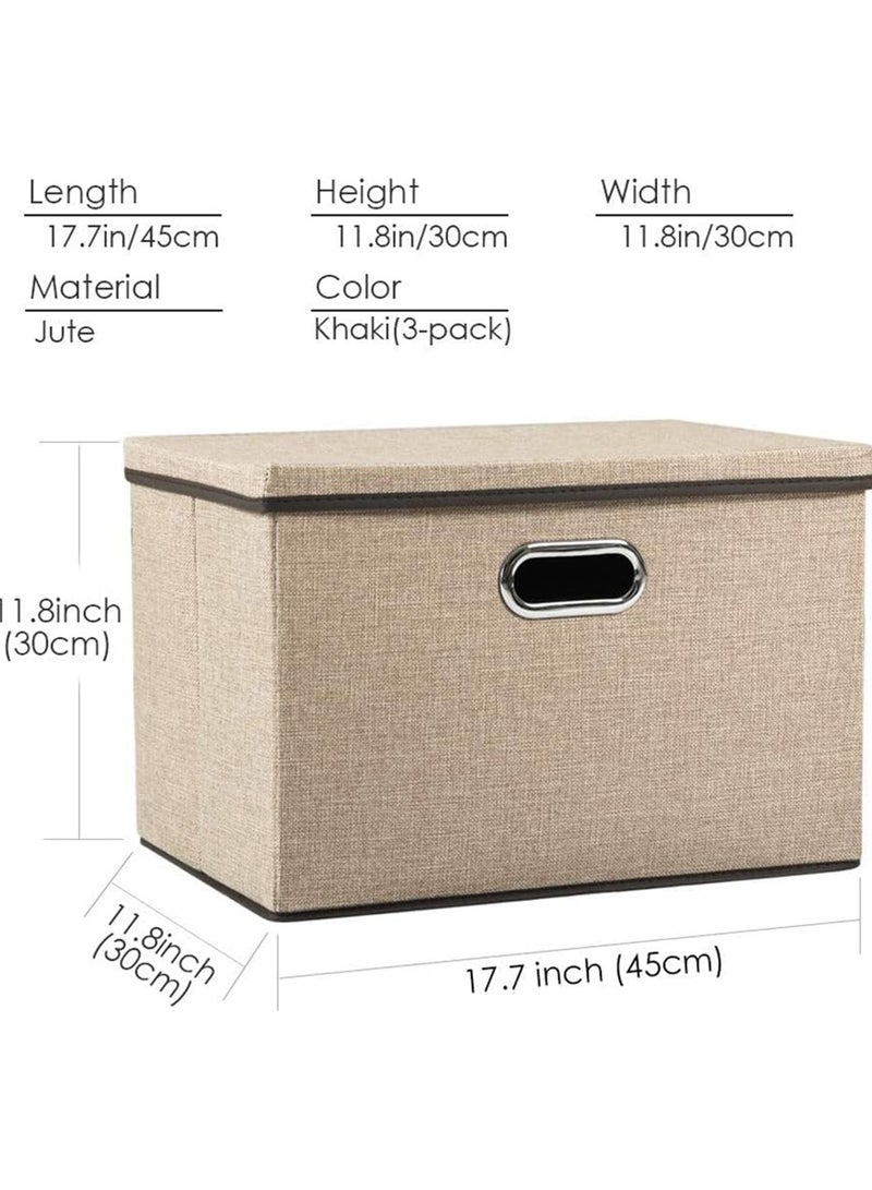 Clothes Organizer Drawer with Cover Foldable Fabric Storage Boxes Cloth Storage Organizer Drawer Storage Cubes Wardrobe Clothes Organizer Toys Storage Bin for Underwear Socks (Khaki-3Pcs) - Image 3