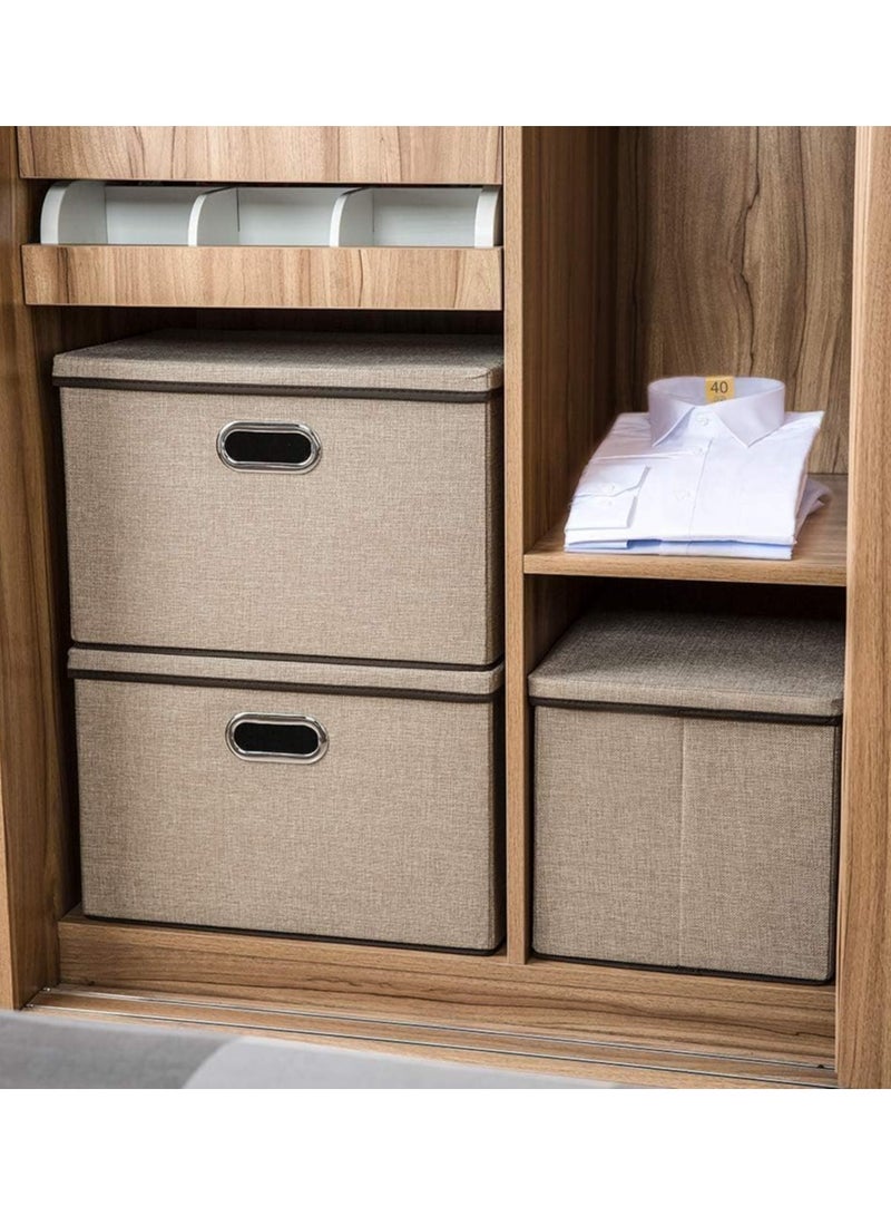 Clothes Organizer Drawer with Cover Foldable Fabric Storage Boxes Cloth Storage Organizer Drawer Storage Cubes Wardrobe Clothes Organizer Toys Storage Bin for Underwear Socks (Khaki-3Pcs) - Image 2