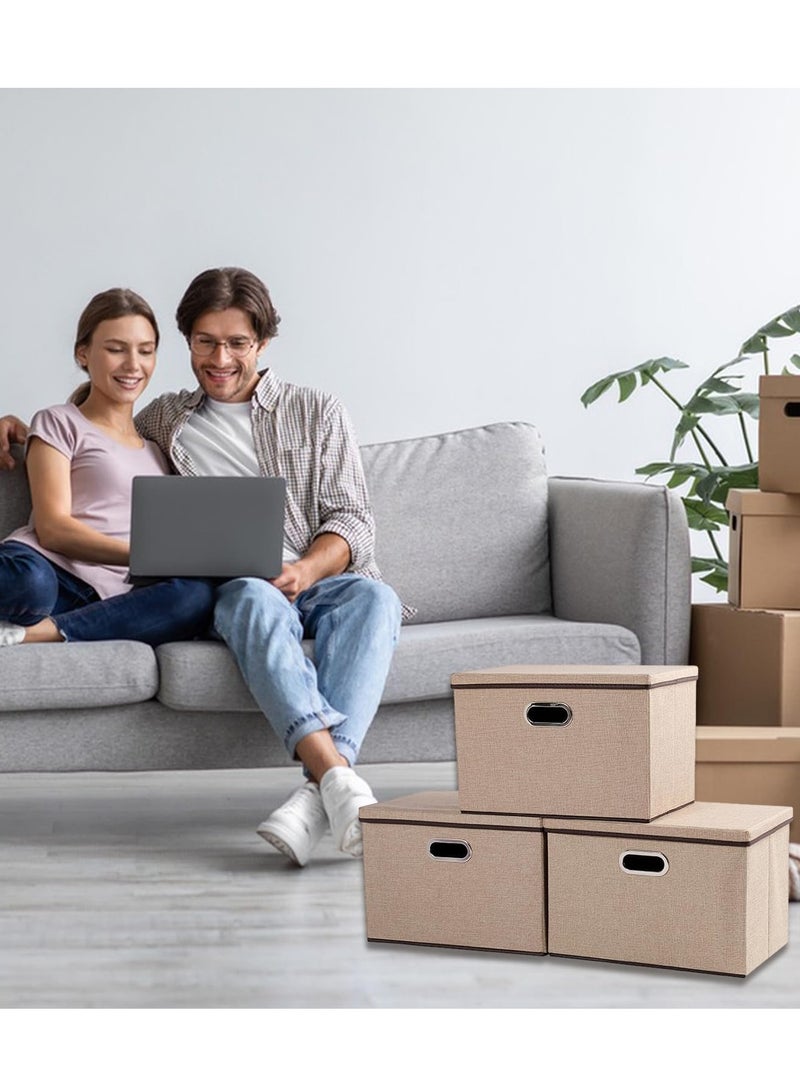 Clothes Organizer Drawer with Cover Foldable Fabric Storage Boxes Cloth Storage Organizer Drawer Storage Cubes Wardrobe Clothes Organizer Toys Storage Bin for Underwear Socks (Khaki-3Pcs) - Image 5