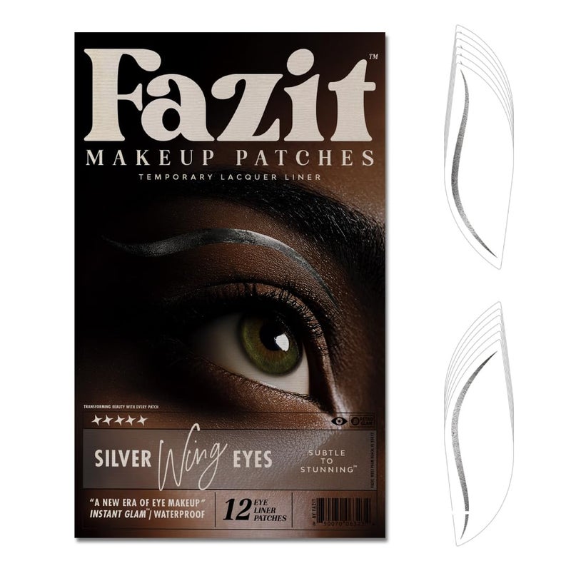 Fazit Makeup Patches - Silver Wing Eyes - Glow Up Make-Up Patches - Cute Glitter Makeup Accessories for Women - Cosmetic Glitter for Face - Image 1