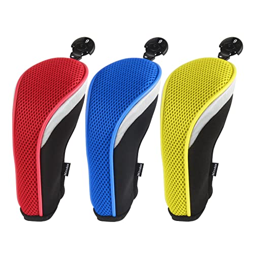 Andux Golf Hybrid Club Head Covers with Dial No. Tag Pack of 3 (All The Same Size) (Red,Yellow, Blue) - Image 1