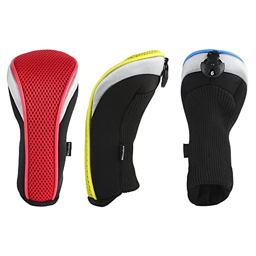 Andux Golf Hybrid Club Head Covers with Dial No. Tag Pack of 3 (All The Same Size) (Red,Yellow, Blue) - Image 3