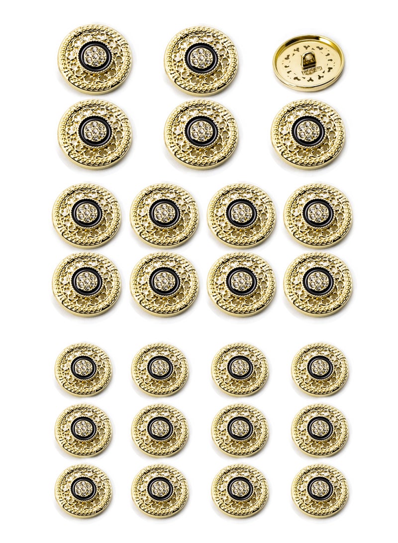 26PCS and 3 sizes Clothes Buttons - Fashion nice Design with stone Round Shaped Metal Button Set (Gold + Black ) - Image 1