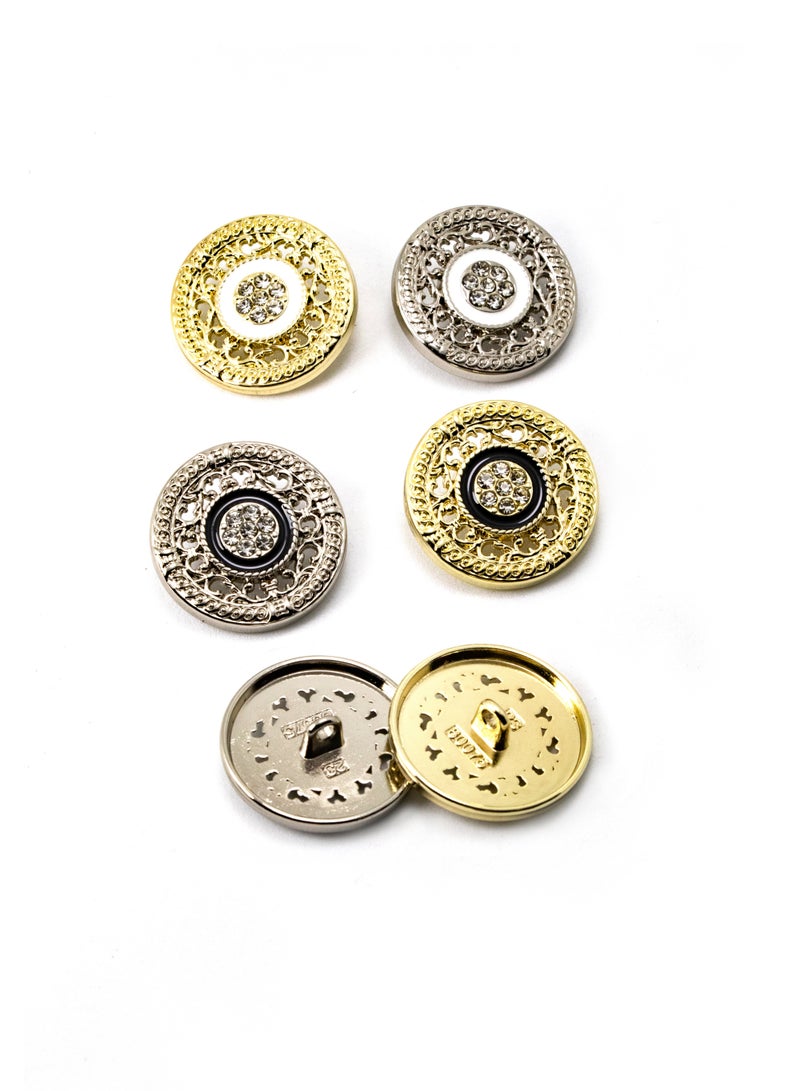 26PCS and 3 sizes Clothes Buttons - Fashion nice Design with stone Round Shaped Metal Button Set (Gold + Black ) - Image 5