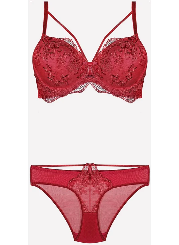 Nurteks 4485 Women's Support Bra Panty Set- Claret Red