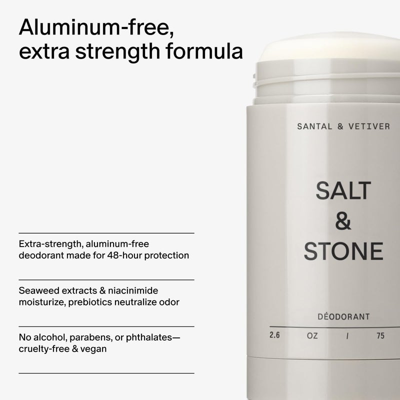 SALT & STONE Aluminum Free Deodorant | Extra Strength 48 Hour Protection for Women & Men | Made with Seaweed Extracts, Niacinamide & Prebiotics (Trio Set) - Image 4