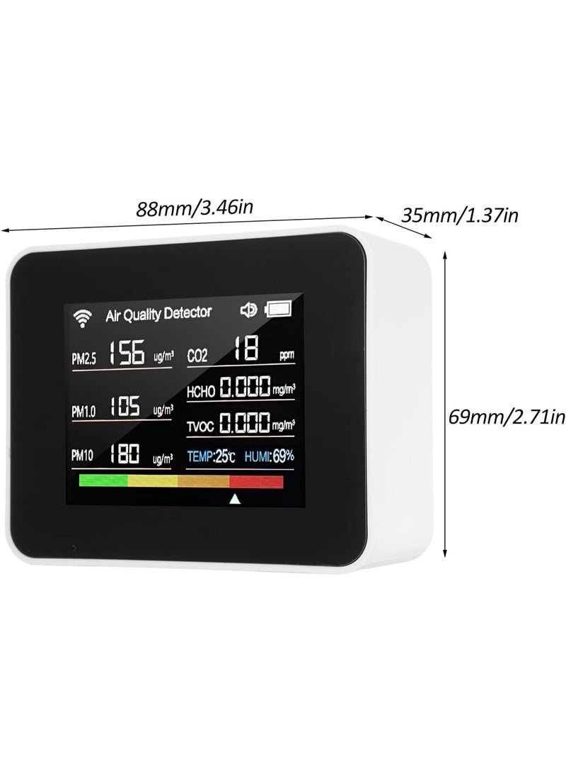 WiFi Air Quality Meter 13-in-1 Indoor Air Quality Monitor Detects CO₂ TVOC HCHO PM2.5 PM1.0 PM10 Humidity and Temperature Time Date Alarm Timer and Stopwatch Timer with Alarm for Home Offices(White) - Image 2