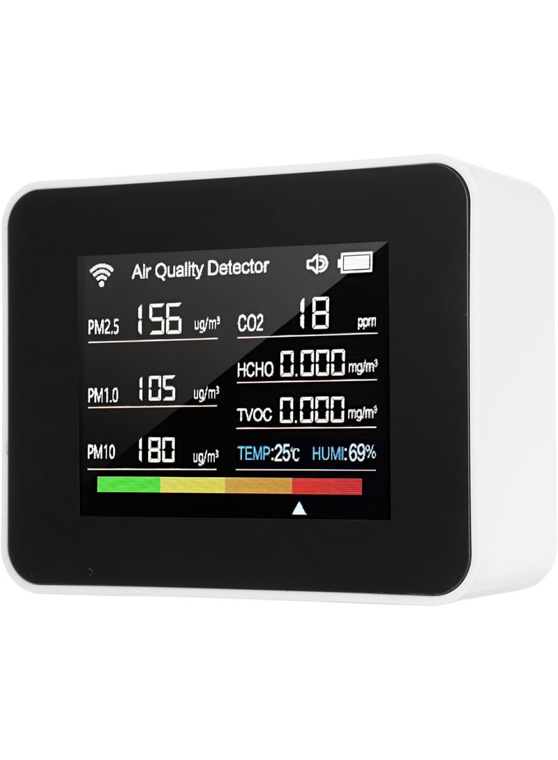 WiFi Air Quality Meter 13-in-1 Indoor Air Quality Monitor Detects CO₂ TVOC HCHO PM2.5 PM1.0 PM10 Humidity and Temperature Time Date Alarm Timer and Stopwatch Timer with Alarm for Home Offices(White) - Image 1