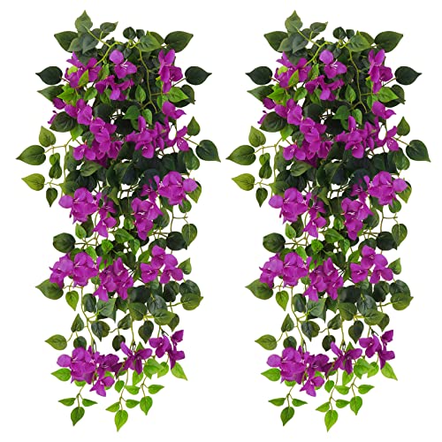 Elecxlink Artificial Hanging Plants Flowers Bougainvillea, UV Resistant Fake Plastic Faux Flower Fabric Vine for Indoor Outdoor Garden Porch Eave Wedding Wall Décor - Image 1