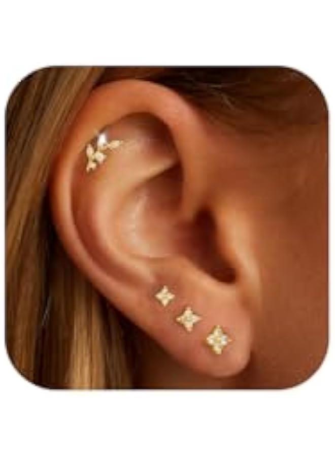 Arabest 14K Gold Plated Stud Earrings for Women Trendy Hypoallergenic 925 Sterling Silver Post Cartilage Tragus Earring Set for Multiple Piercing Dainty Cute Small Helix Earrings Stack Jewelry for Men  - Image 1