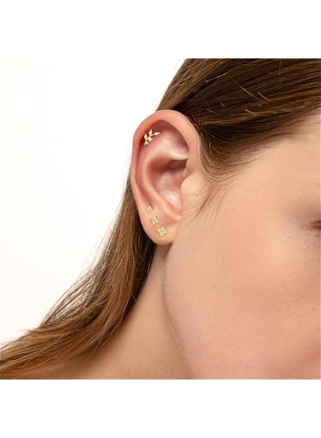 Arabest 14K Gold Plated Stud Earrings for Women Trendy Hypoallergenic 925 Sterling Silver Post Cartilage Tragus Earring Set for Multiple Piercing Dainty Cute Small Helix Earrings Stack Jewelry for Men  - Image 3