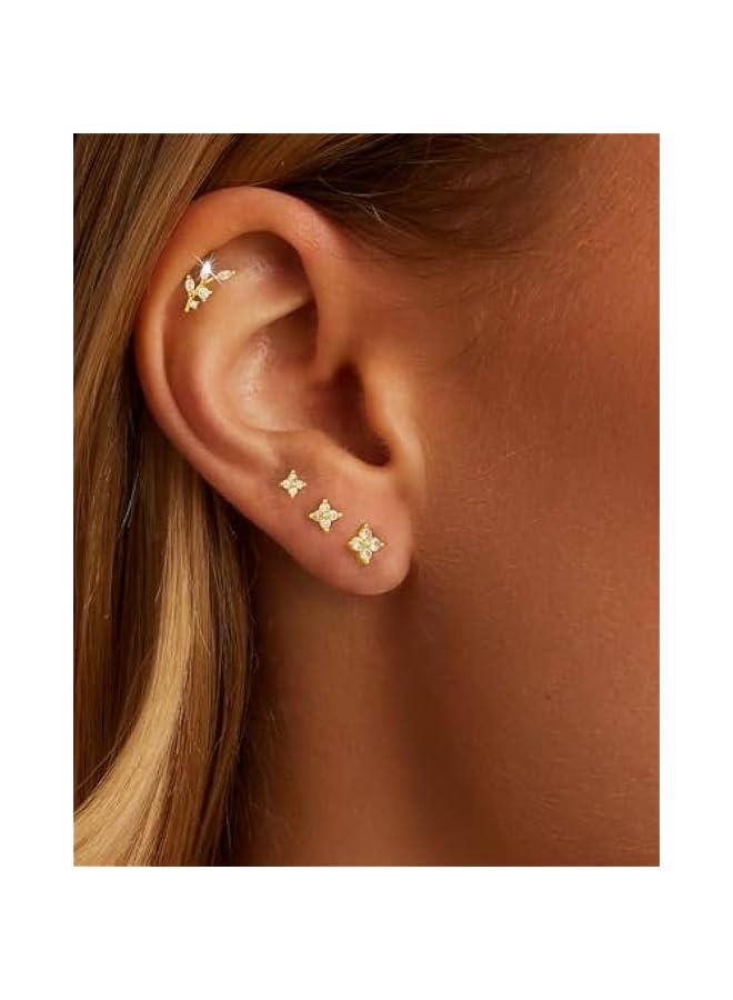 Arabest 14K Gold Plated Stud Earrings for Women Trendy Hypoallergenic 925 Sterling Silver Post Cartilage Tragus Earring Set for Multiple Piercing Dainty Cute Small Helix Earrings Stack Jewelry for Men  - Image 2