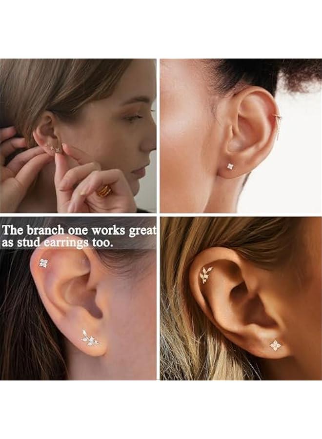 Arabest 14K Gold Plated Stud Earrings for Women Trendy Hypoallergenic 925 Sterling Silver Post Cartilage Tragus Earring Set for Multiple Piercing Dainty Cute Small Helix Earrings Stack Jewelry for Men  - Image 4