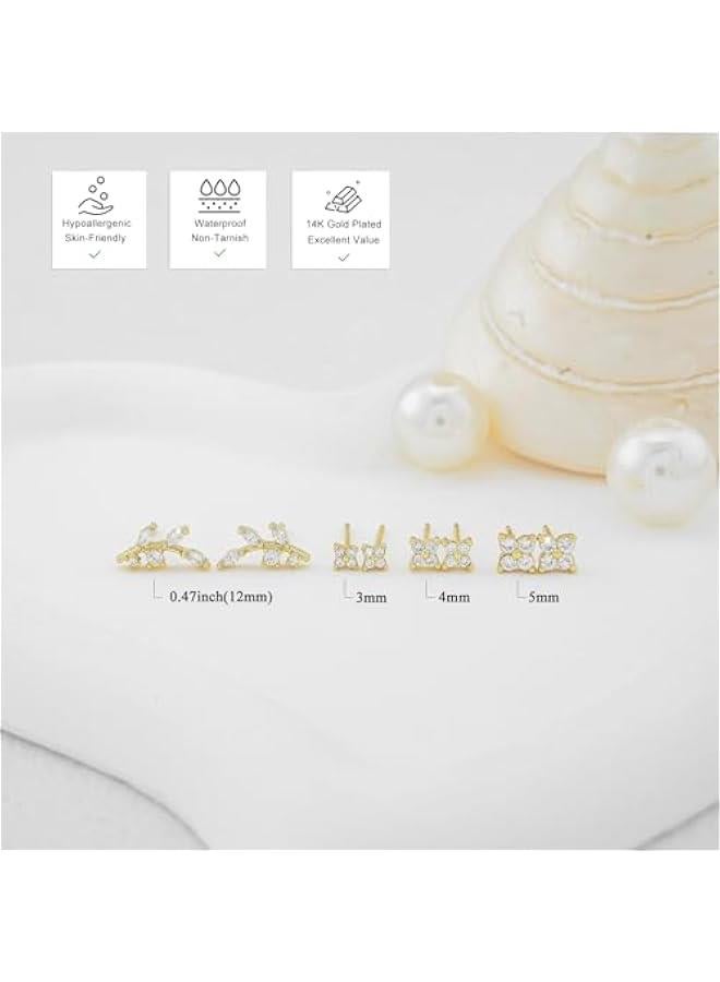 Arabest 14K Gold Plated Stud Earrings for Women Trendy Hypoallergenic 925 Sterling Silver Post Cartilage Tragus Earring Set for Multiple Piercing Dainty Cute Small Helix Earrings Stack Jewelry for Men  - Image 5