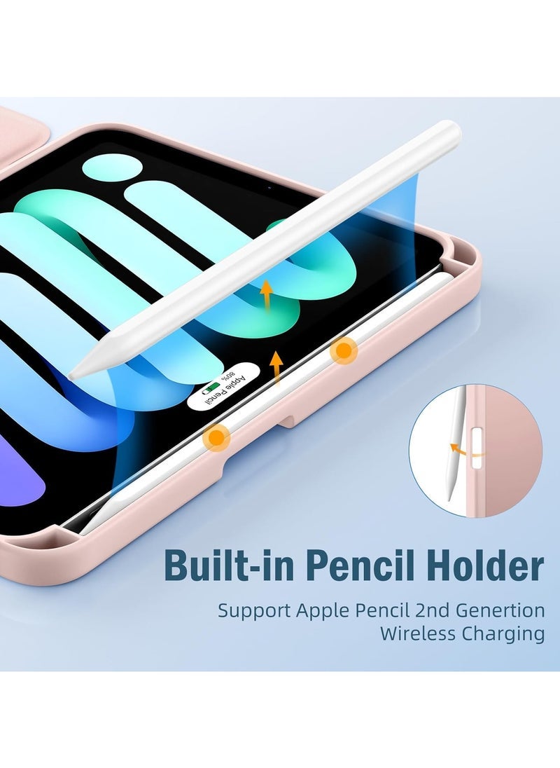 ELTRAZONE iPad Mini 7 Case 2024 (A17 Pro), for iPad Mini 7th/6th Generation Case 8.3 Inch 2024/2021 with Pencil Holder, Slim Trifold Stand Cover with Soft TPU Back, Auto Sleep/Wake Cover, Rose Pink - Image 2