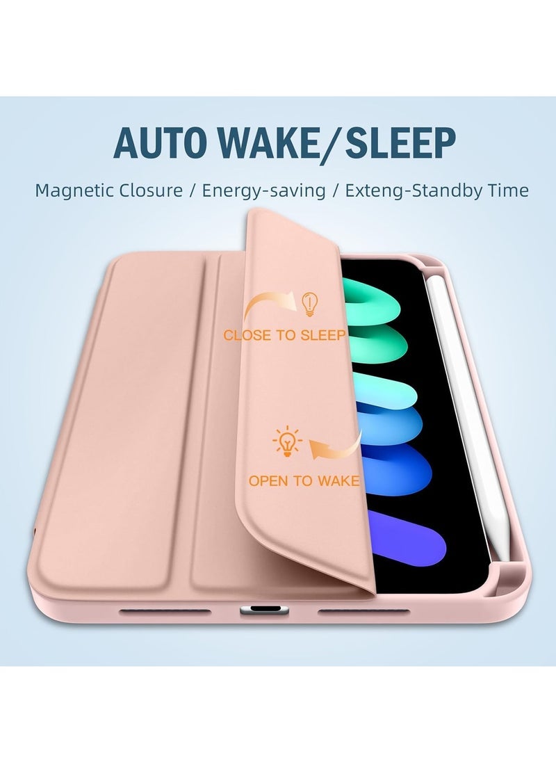 ELTRAZONE iPad Mini 7 Case 2024 (A17 Pro), for iPad Mini 7th/6th Generation Case 8.3 Inch 2024/2021 with Pencil Holder, Slim Trifold Stand Cover with Soft TPU Back, Auto Sleep/Wake Cover, Rose Pink - Image 3