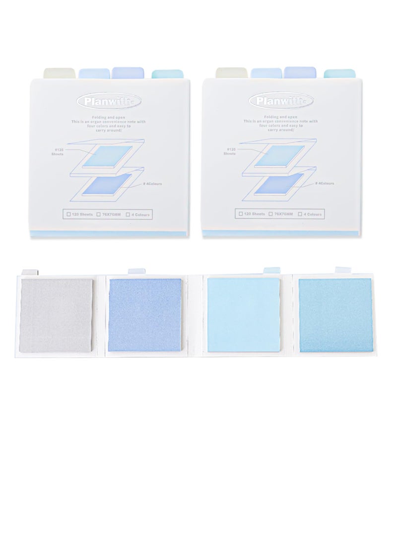 Excefore Colorful Collapsible Sticky Notes, 2 Pack 4 Pads of 3"x3" Vibrant Colors Tear Away Sticky Pads, Ideal for Office, School, and Home, 120 Sheets Per Pack, Blue Series - Image 1