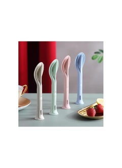 4 Sets of Wheat Straw Cutlery Reusable Utensils Set Portable Travel 3 in 1 Spoon Fork Knife Tableware Eco-Friendly BPA Free Flatware for Kids Adults Travel Picnic Camping 4 Colors
