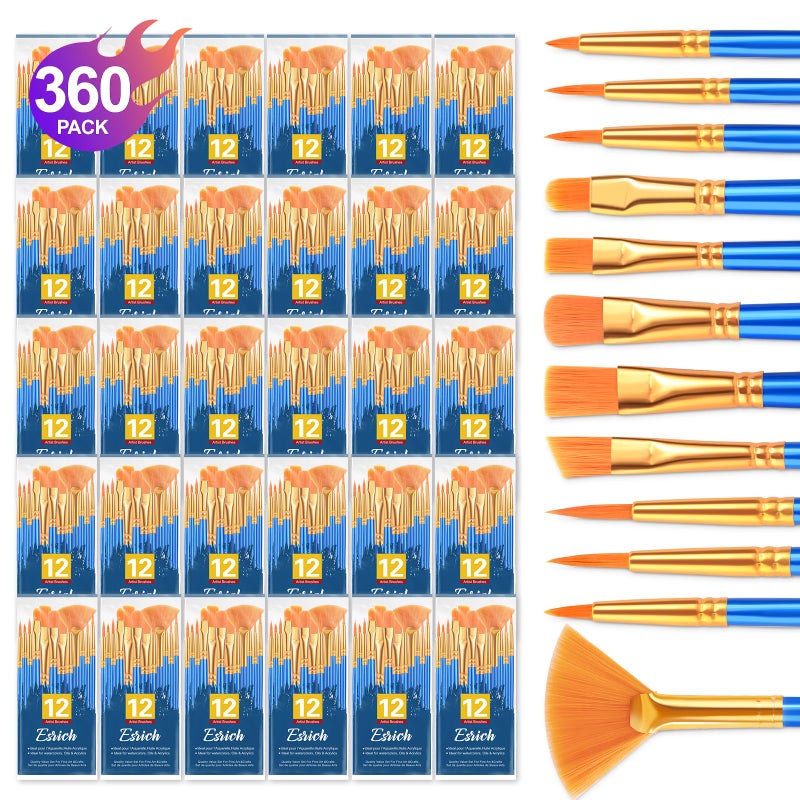 ESRICH Paint Brushes Set, 30 Pack/360 Pcs Nylon Hair Round-Pointed Tip Paint Brushes for Acrylic, Watercolor, Oil & Miniature Painting, Suitable for Kids & Adults - Image 1