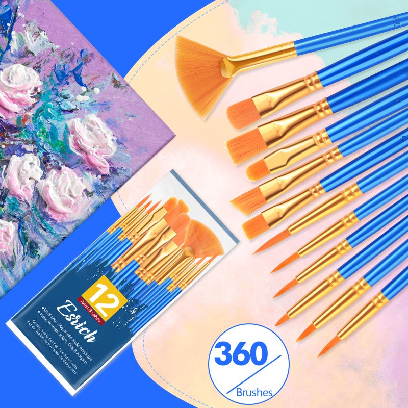 ESRICH Paint Brushes Set, 30 Pack/360 Pcs Nylon Hair Round-Pointed Tip Paint Brushes for Acrylic, Watercolor, Oil & Miniature Painting, Suitable for Kids & Adults - Image 5