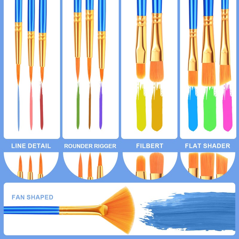 ESRICH Paint Brushes Set, 30 Pack/360 Pcs Nylon Hair Round-Pointed Tip Paint Brushes for Acrylic, Watercolor, Oil & Miniature Painting, Suitable for Kids & Adults - Image 4