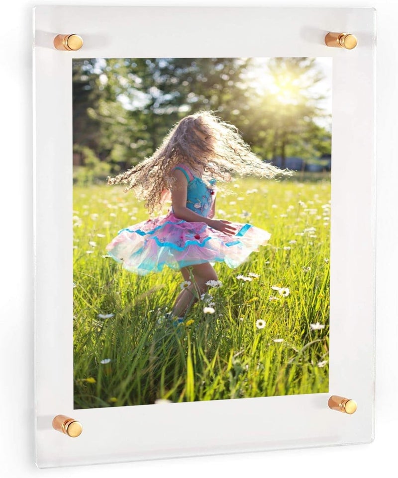 DistinctAndUnique Acrylic Floating Frames Gold Standoffs(single) 9" x 12" Clear Acrylic Frames for Wall Mount Floating Picture Frame, Diploma Poster Certificate Hanging Photo Display Degree Prints Artwork Documents - Image 1