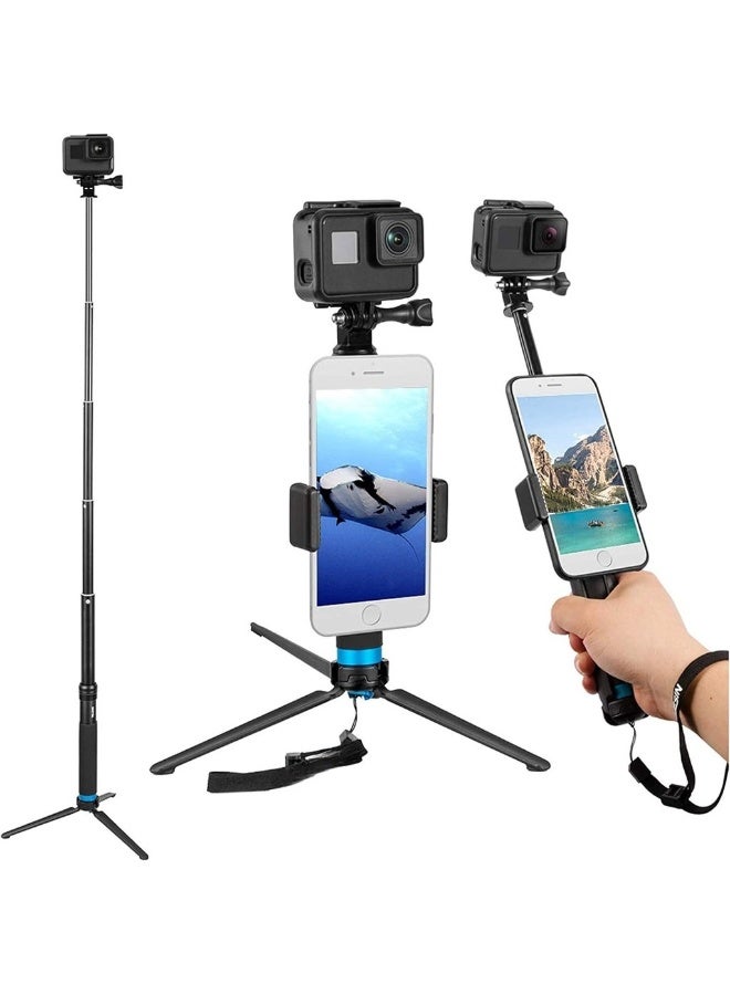 Selfie Stick Monopod For GoPro Selfie Pole With Tripod Mount Phone Holder Clip For GoPro Hero 11 10 9 8 7 6 5+ Insta360 One R RS DJI Action 2 3 OSMO Action Camera - Image 1