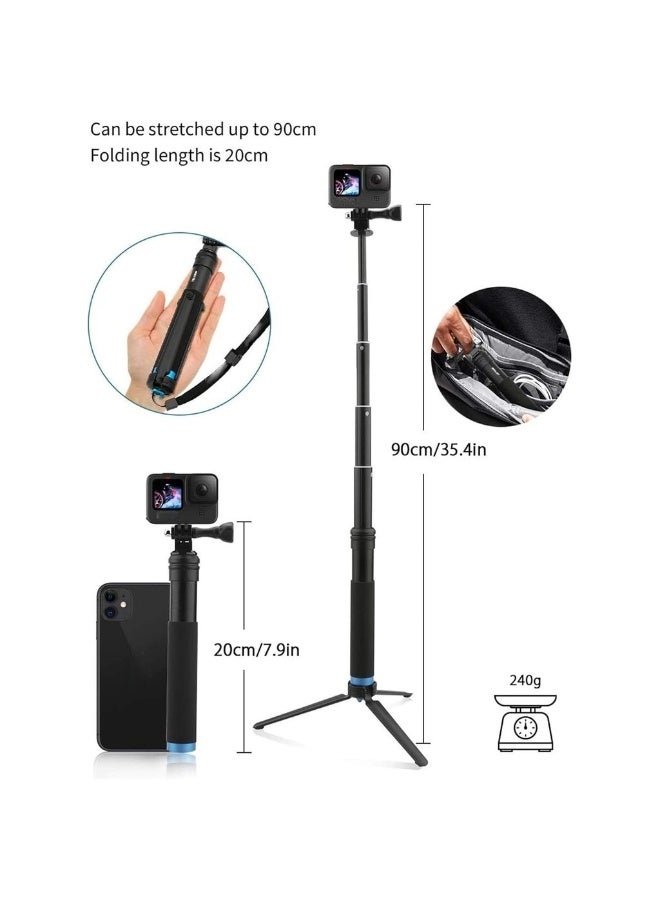 Selfie Stick Monopod For GoPro Selfie Pole With Tripod Mount Phone Holder Clip For GoPro Hero 11 10 9 8 7 6 5+ Insta360 One R RS DJI Action 2 3 OSMO Action Camera - Image 5