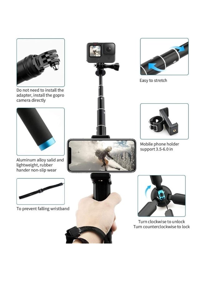 Selfie Stick Monopod For GoPro Selfie Pole With Tripod Mount Phone Holder Clip For GoPro Hero 11 10 9 8 7 6 5+ Insta360 One R RS DJI Action 2 3 OSMO Action Camera - Image 2