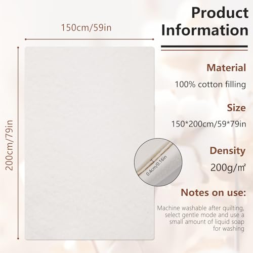KAQRHFT Natural Cotton Batting Natural Cotton Quilt Batting for Quilts 59 x 79 Inch Light Weight Purely Natural All Season Quilt Batting for Quilts Craft and Sewing Handmade Quilts DIY - Image 3