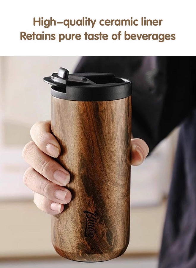 Bincoo Stainless Steel Ceramic Inner Coating Insulated Coffee Mug, Insulated Travel Coffee Cup with Lid, Car water cup, Spill Proof,  for Hot Cold Drinks, 400ml - Image 4