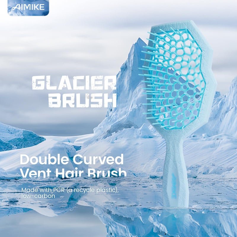 AIMIKE Glacier Detangling Brush, Pain-Free Detangler Brush for Curly Hair Wet & Dry Use, Glide Through Tangles with Ease, Vented Hairbrush for Women's 2c to 4c Curls, Blue - Image 2