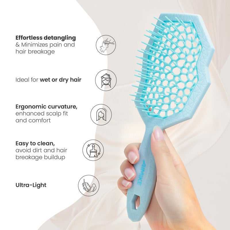AIMIKE Glacier Detangling Brush, Pain-Free Detangler Brush for Curly Hair Wet & Dry Use, Glide Through Tangles with Ease, Vented Hairbrush for Women's 2c to 4c Curls, Blue - Image 3