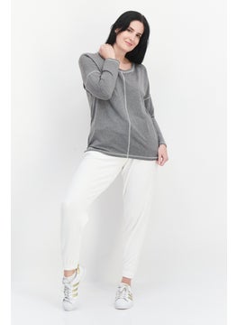 dagi Women Crew Neck Long Sleeve Solid Sweatshirt, Grey  - Image 4