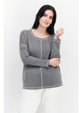 dagi Women Crew Neck Long Sleeve Solid Sweatshirt, Grey  - Image 1