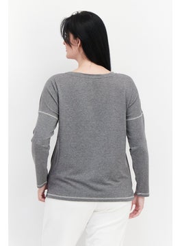 dagi Women Crew Neck Long Sleeve Solid Sweatshirt, Grey  - Image 3