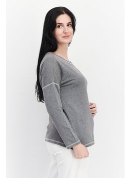 dagi Women Crew Neck Long Sleeve Solid Sweatshirt, Grey  - Image 2