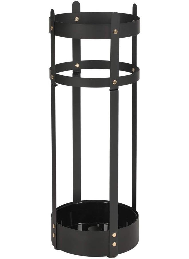 SONGMICS - SONGMICS (Black) - Steel Umbrella Stand, Round Umbrella Holder Rack, 7.7Dia. x 60cm , with Removable Drip Tray, for Entryway, Office, Stable, Easy Assembly, Black ULUC28BK - Image 1