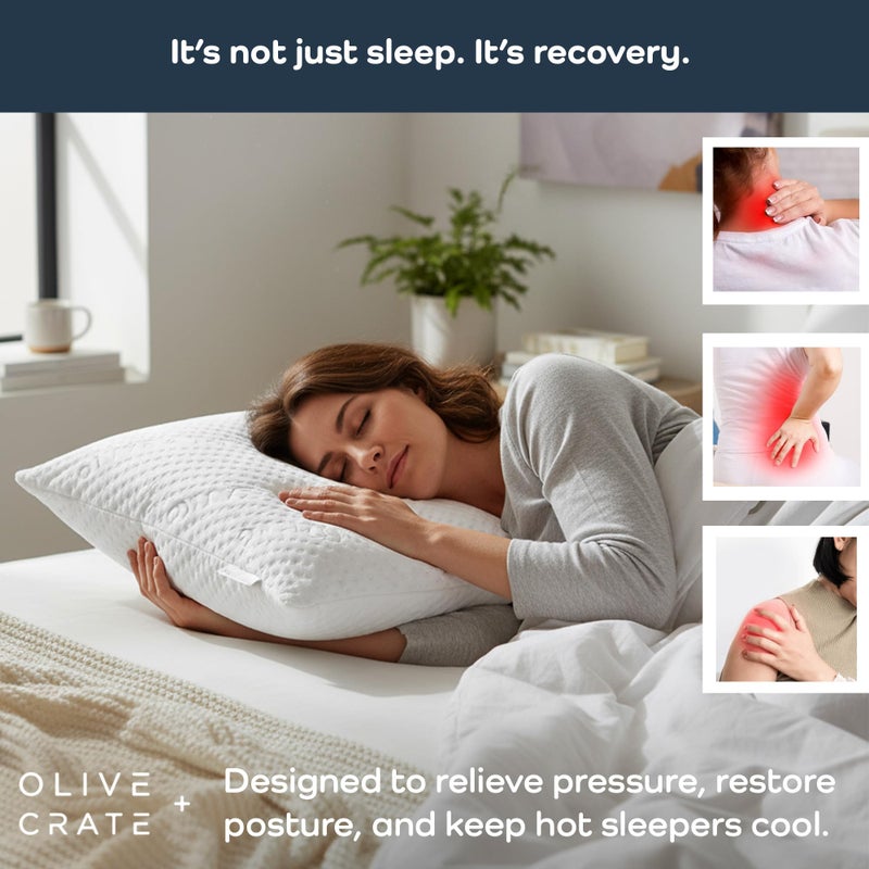 Olive + Crate BreathePureâ„¢ Adjustable Cooling Shredded Memory Foam Pillow - Breathable Bamboo Viscose Cover for Temperature Control - Gel Pillows for Side Sleepers - Queen Size - Image 5