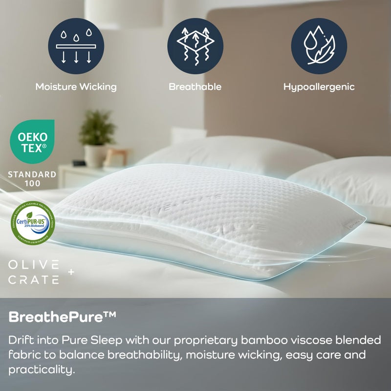Olive + Crate BreathePureâ„¢ Adjustable Cooling Shredded Memory Foam Pillow - Breathable Bamboo Viscose Cover for Temperature Control - Gel Pillows for Side Sleepers - Queen Size - Image 2