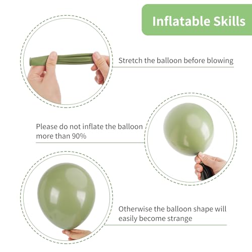 RUBFAC 65 Pcs 12 Inches Sage Green Gold Confetti Balloons Kit, Green Gold Sand White Party Balloons with Ribbons for Tiana Birthday, Wedding, Baby Shower, Graduation, Eucalyptus Party Decorations - Image 3