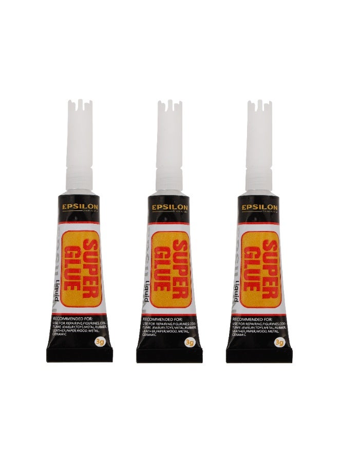 Epsilon Multi-Purpose Super Glue Pack – 3 Tubes x 3g Each, Fast-Bonding Adhesive for Wood, Ceramic, Plastic, Fabric, Jewelry, and DIY Repairs - Image 3