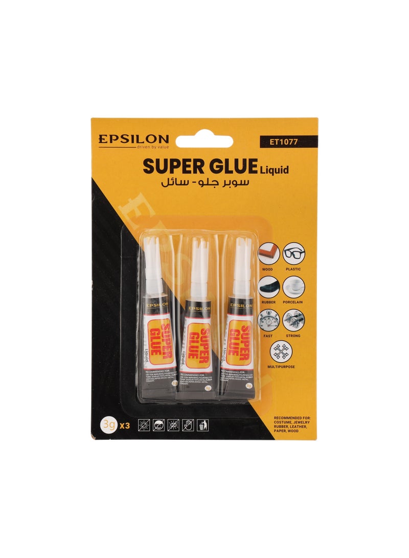 Epsilon Multi-Purpose Super Glue Pack – 3 Tubes x 3g Each, Fast-Bonding Adhesive for Wood, Ceramic, Plastic, Fabric, Jewelry, and DIY Repairs - Image 1