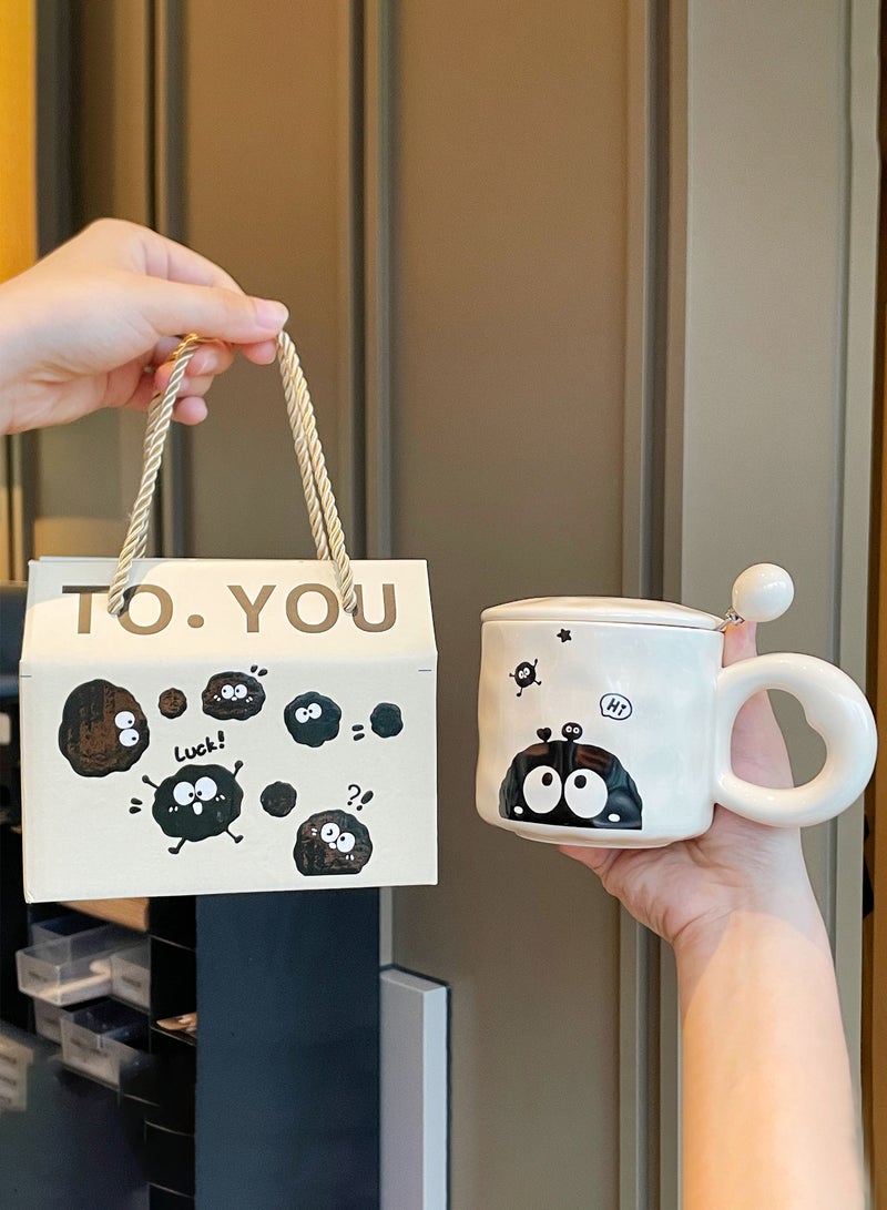 400Ml Black Coal - Themed Ceramic Mug With Lid And Spoon, Gift - Boxed - Adorable Design For Gifting & Daily Use - Image 1