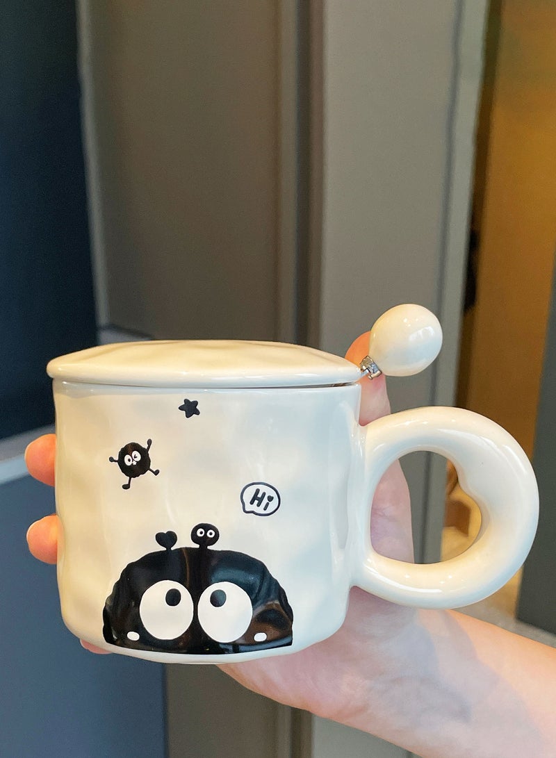 400Ml Black Coal - Themed Ceramic Mug With Lid And Spoon, Gift - Boxed - Adorable Design For Gifting & Daily Use - Image 2