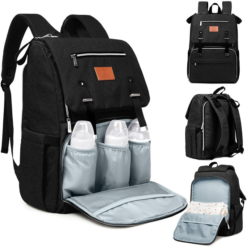 KeaBabies Baby Diaper Bag Backpack with Changing Pad Waterproof Baby Bag for Mom and Dad Insulated Bottle Pockets Durable Toddler Twin Boy Girl Diaper Backpack for Travel Large Trendy Black - Image 2