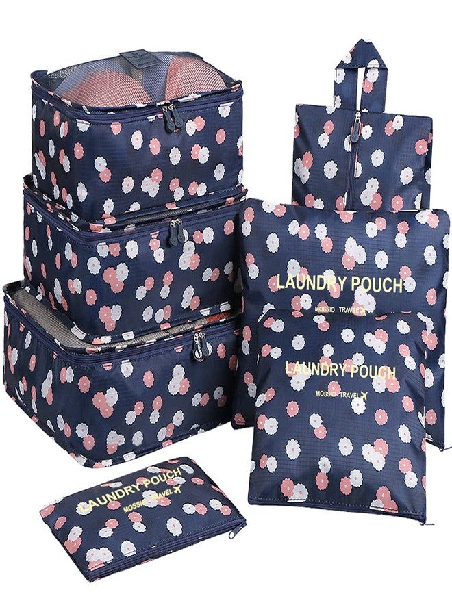 Mossio Luggage Organizer,Mossio 7 Set Compression Pouches for Suitcase Backpacking Camping Cruise Navy Daisy - Image 1
