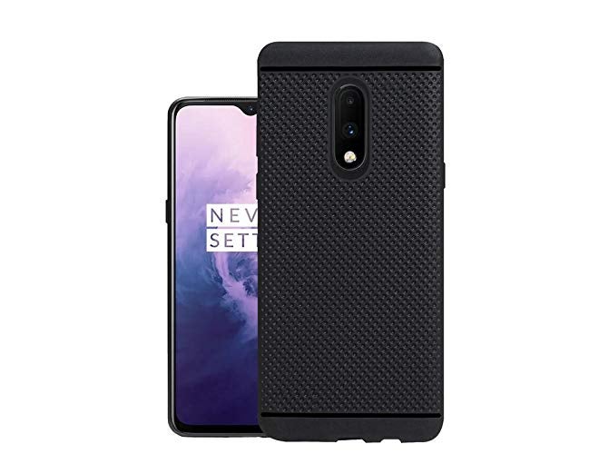 hello zone Exclusive Dotted Matte Finish Soft Rubberised Back Case Cover for Oneplus 7 - Black - Image 1