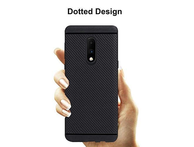 hello zone Exclusive Dotted Matte Finish Soft Rubberised Back Case Cover for Oneplus 7 - Black - Image 3