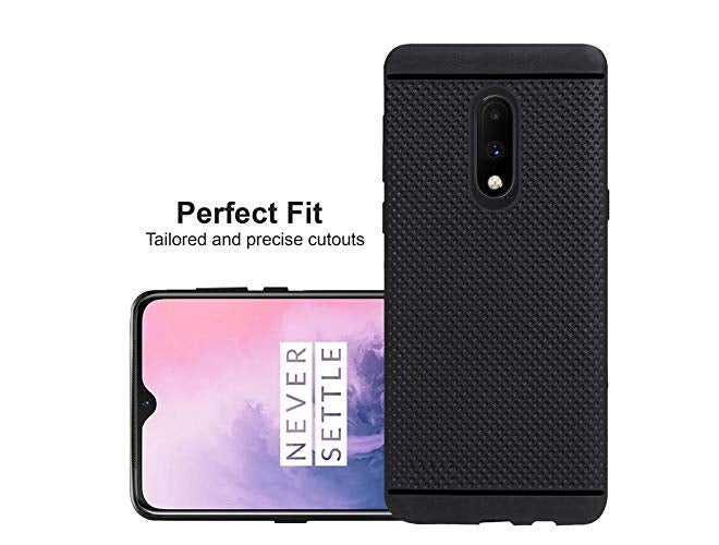 hello zone Exclusive Dotted Matte Finish Soft Rubberised Back Case Cover for Oneplus 7 - Black - Image 2